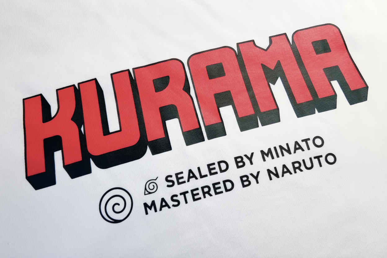 Zoom impression 3D rouge Kurama « Sealed by Minato » – T-Shirt Naruto Shippuden™ PROJO